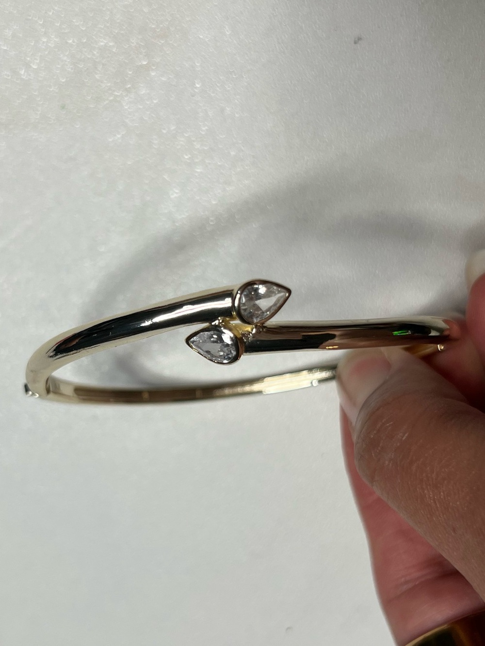 Gold-Tone Open Cuff Bracelet with Teardrop Crystal Accents